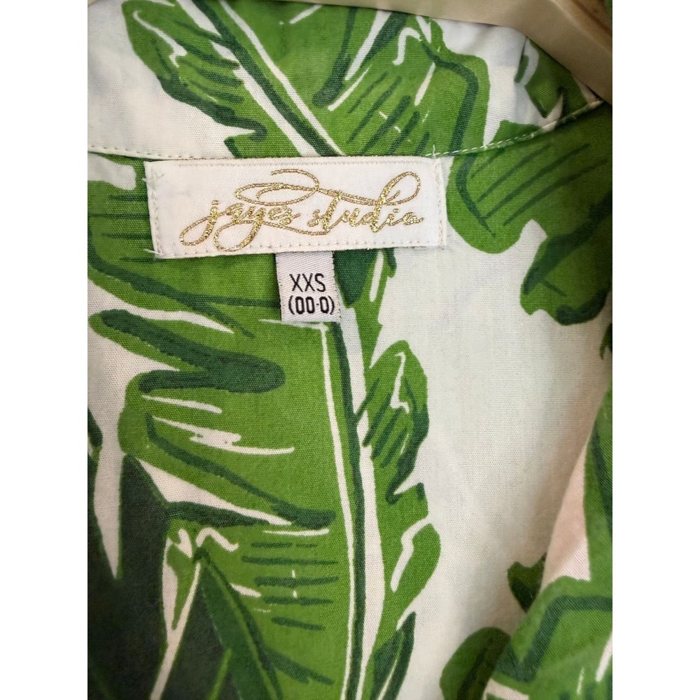 Jayes Studio Banana Leaf Print Sleep Shirt Green White Pink Piping XXS 00-0 - Picture 4 of 8